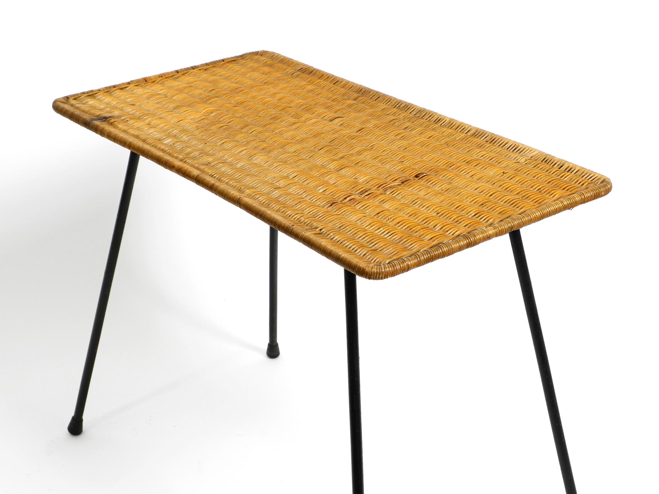 Italian Mid-Century Modern Rattan Side or Coffee Table with a Heavy Iron Frame For Sale 2