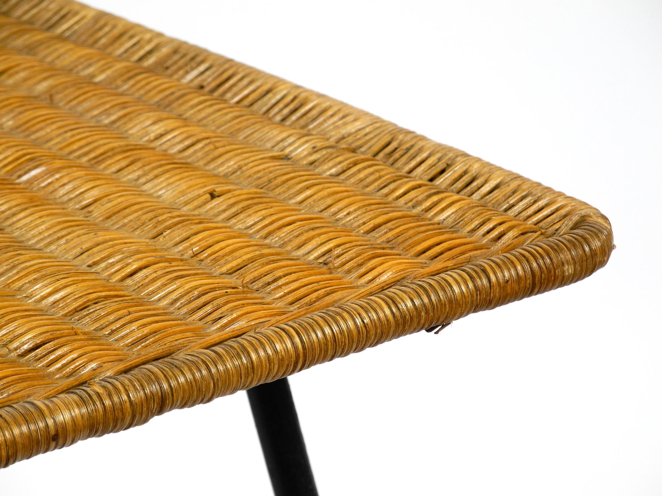 Italian Mid-Century Modern Rattan Side or Coffee Table with a Heavy Iron Frame For Sale 3