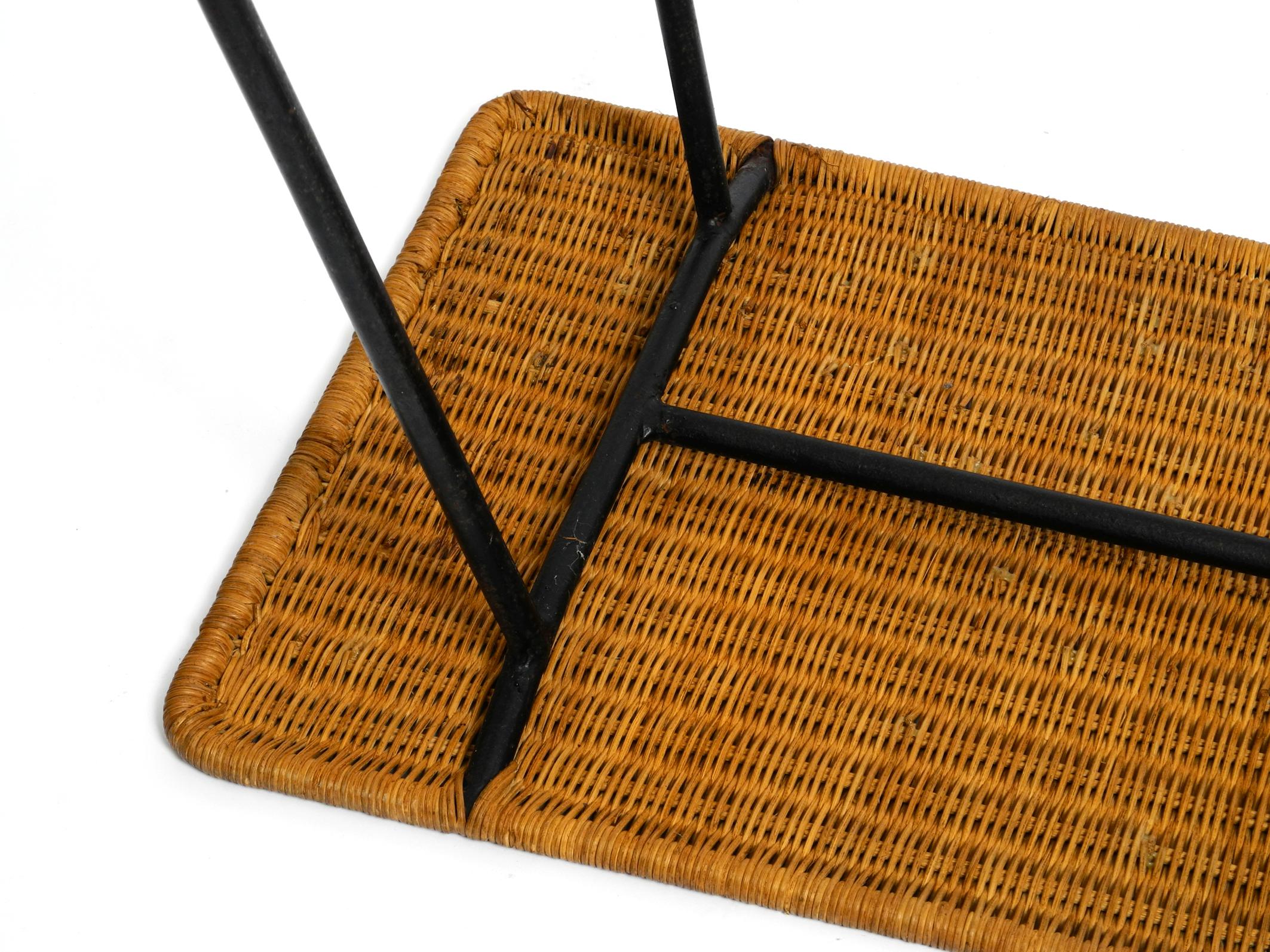 Italian Mid-Century Modern Rattan Side or Coffee Table with a Heavy Iron Frame For Sale 5