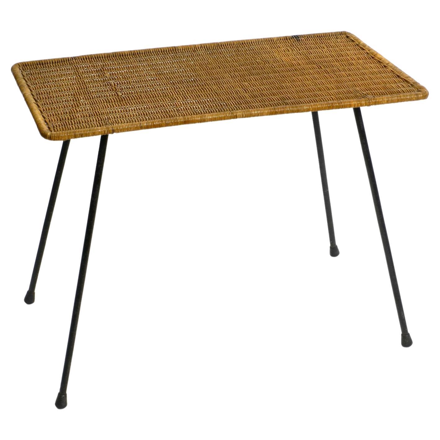 Italian Mid-Century Modern Rattan Side or Coffee Table with a Heavy Iron Frame