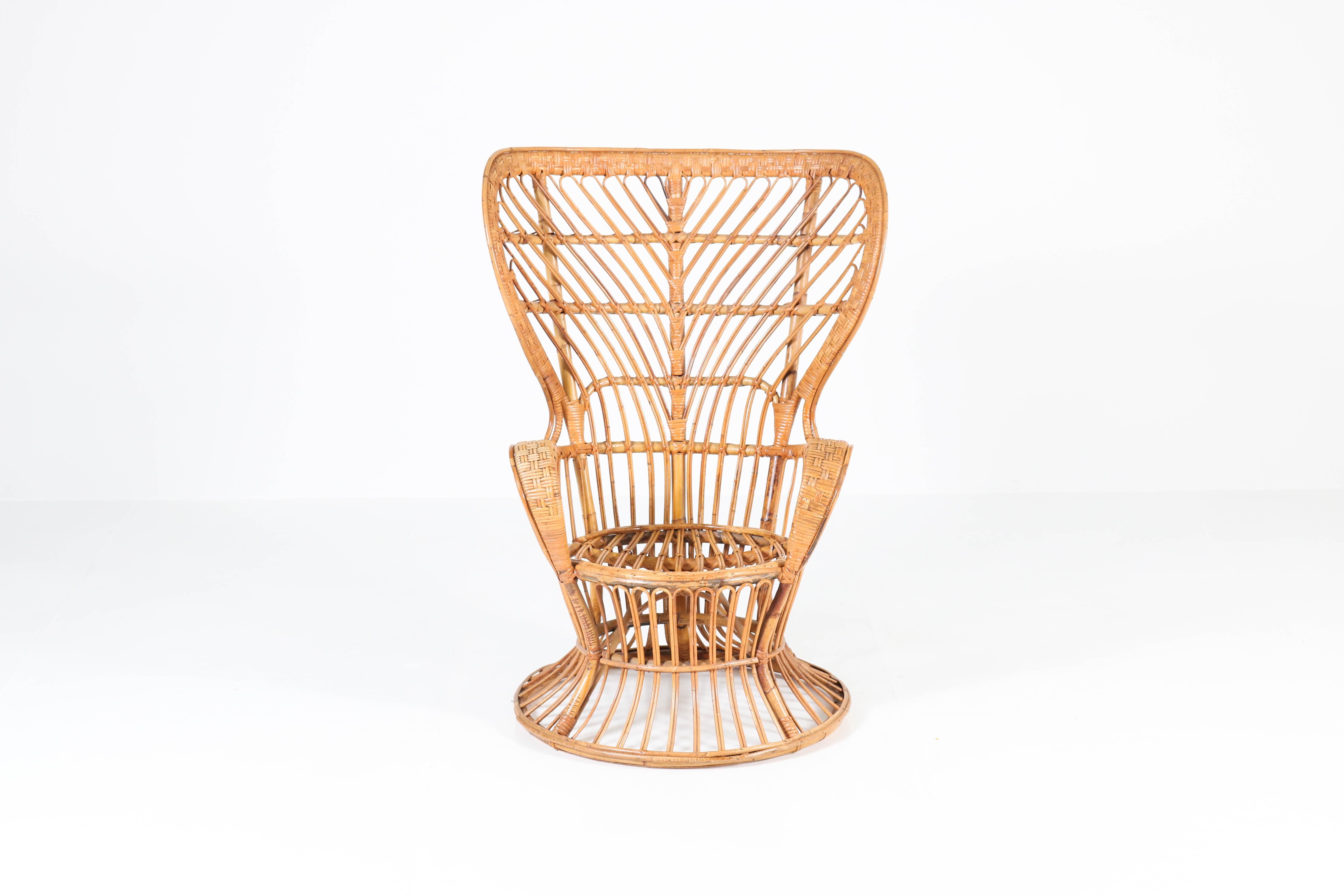 Italian Mid-Century Modern Rattan Wingback Chair by Lio Carminati for Bonacina 2