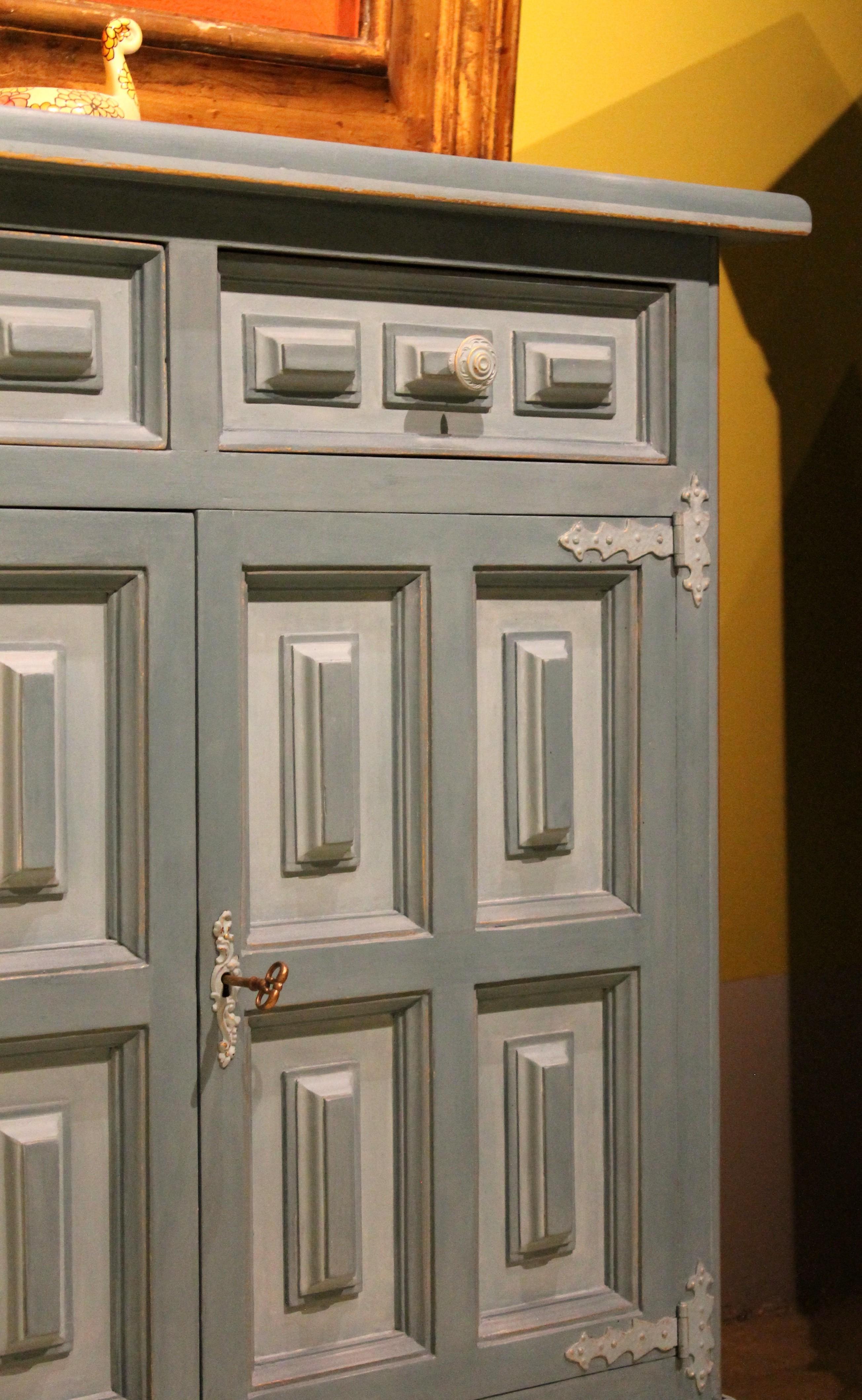 Carved Italian Mid-Century Modern Rectangular Blue Lacquer and Parcel Gilt Credenza For Sale