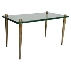 Italian mid-century modern rectangular coffe table in glass and brass, 1950s