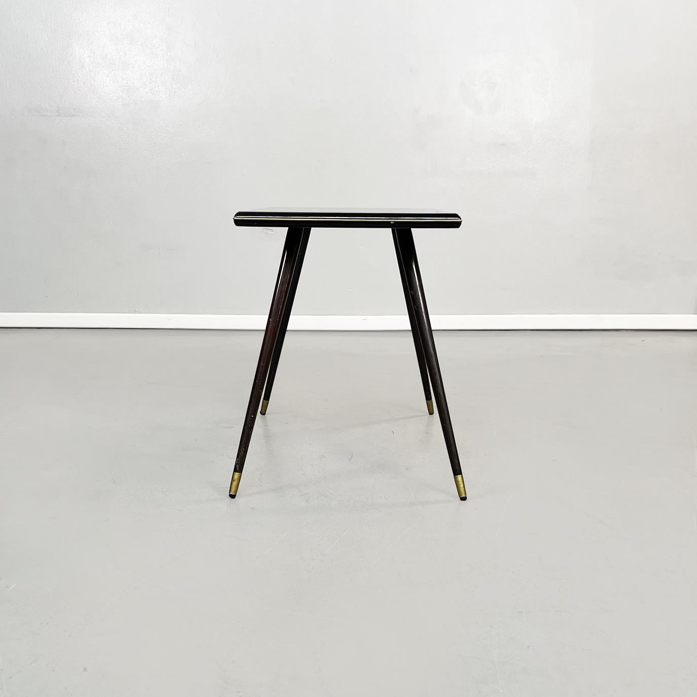 Mesa de centro rectangular italiana de mediados de siglo en madera y latón, años 50 Italiano en venta