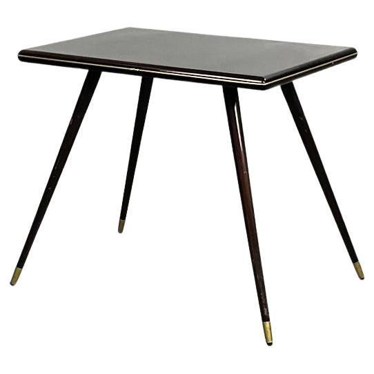Rechteckiger italienischer Mid-Century-Modern-Couchtisch aus Holz und Messing, 1950er Jahre