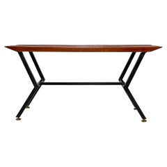 Italian mid-century modern rectangular metal and wood bench, 1950s