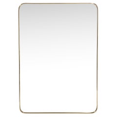 Italian Mid-Century Modern Rectangular Mirror with Brass Wrapped Curved Frame