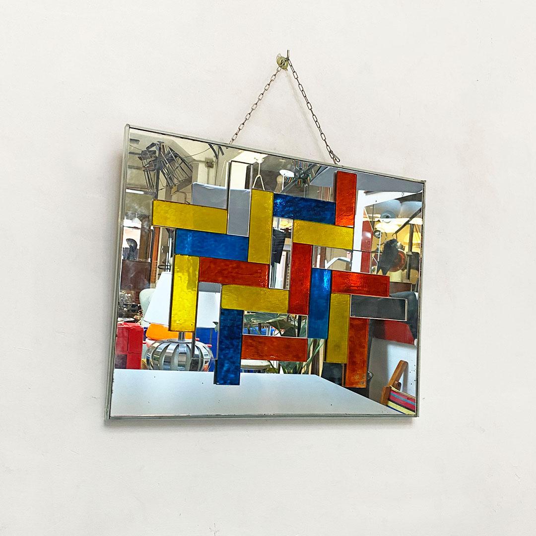 Italian Mid-Century Modern Rectangular Multicolored Mirror, 1970s In Good Condition In MIlano, IT