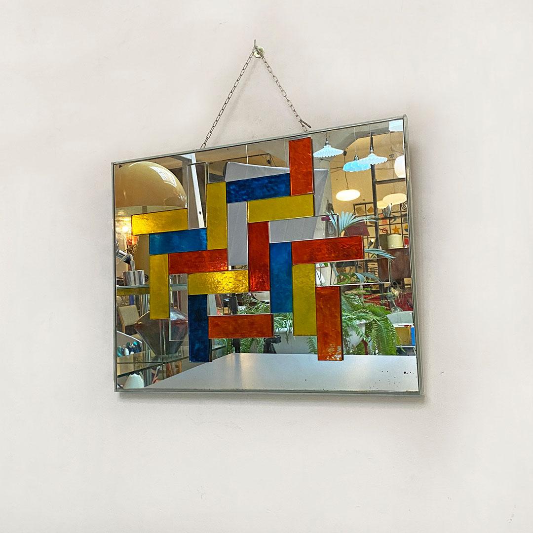 Late 20th Century Italian Mid-Century Modern Rectangular Multicolored Mirror, 1970s