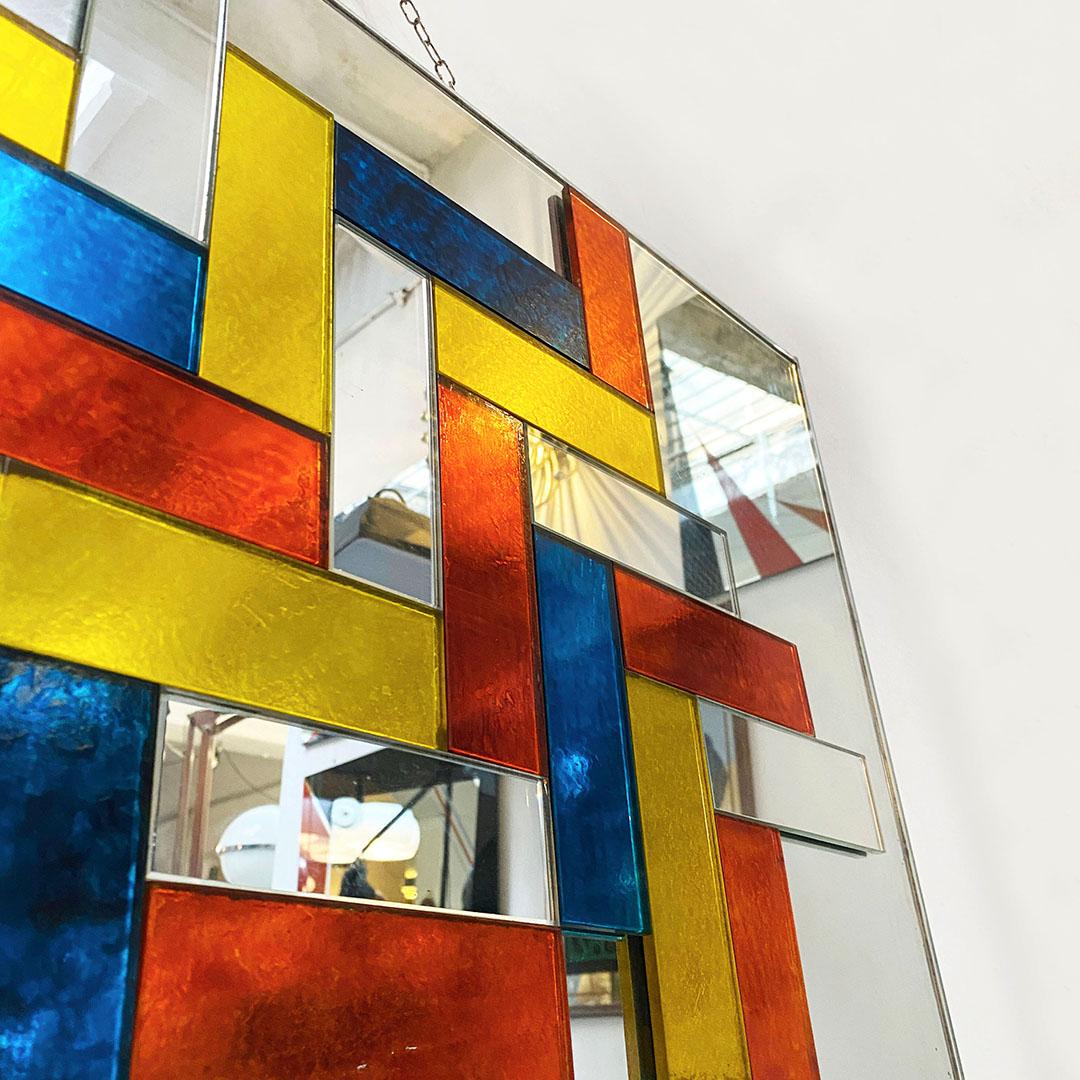 Glass Italian Mid-Century Modern Rectangular Multicolored Mirror, 1970s