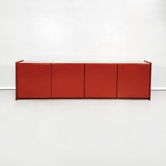 Italian Mid-Century Modern Rectangular Red Lacquered Solid Wood Sideboard, 1980s