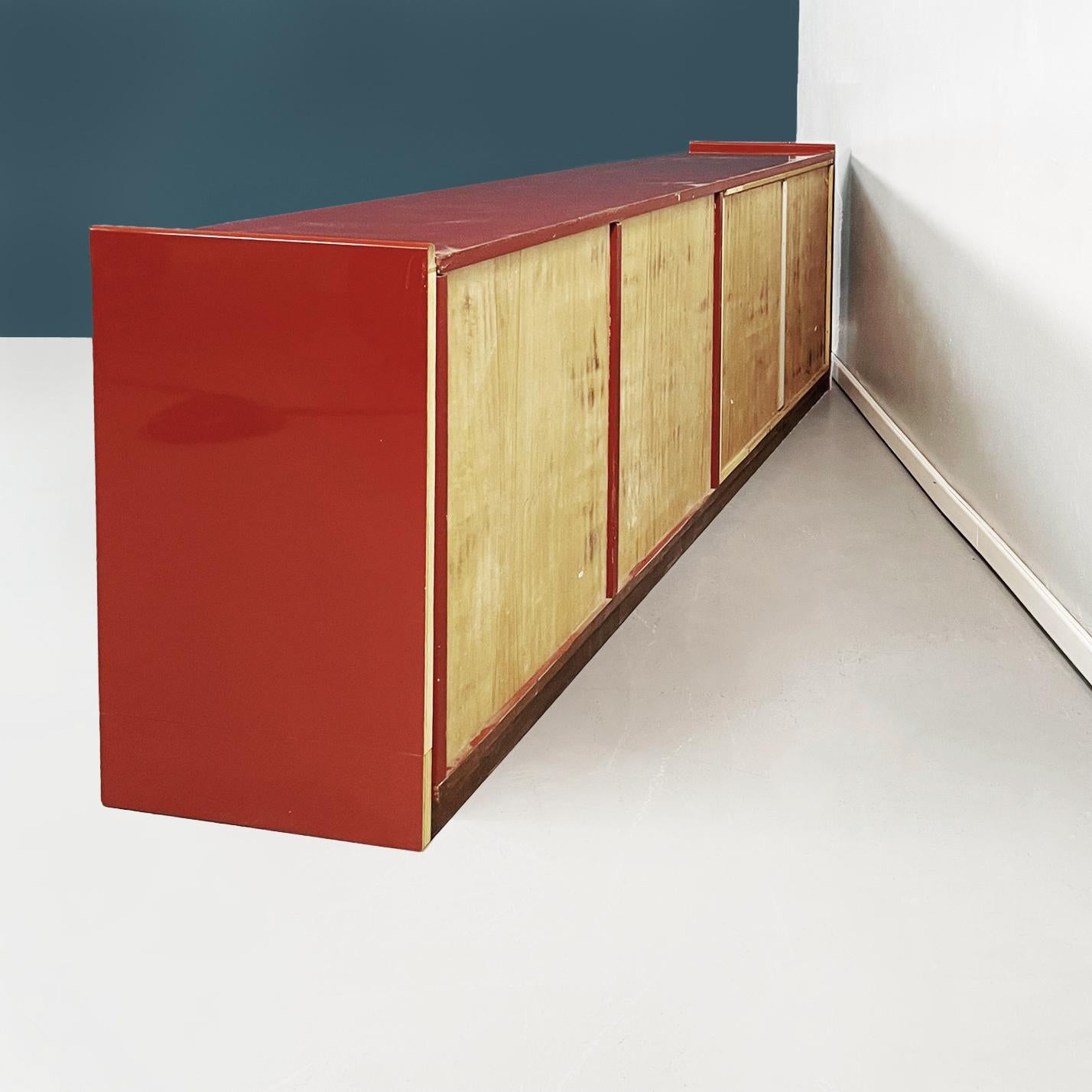 Italian Mid-Century Modern Rectangular Red Lacquered Solid Wood Sideboard, 1980s For Sale 1