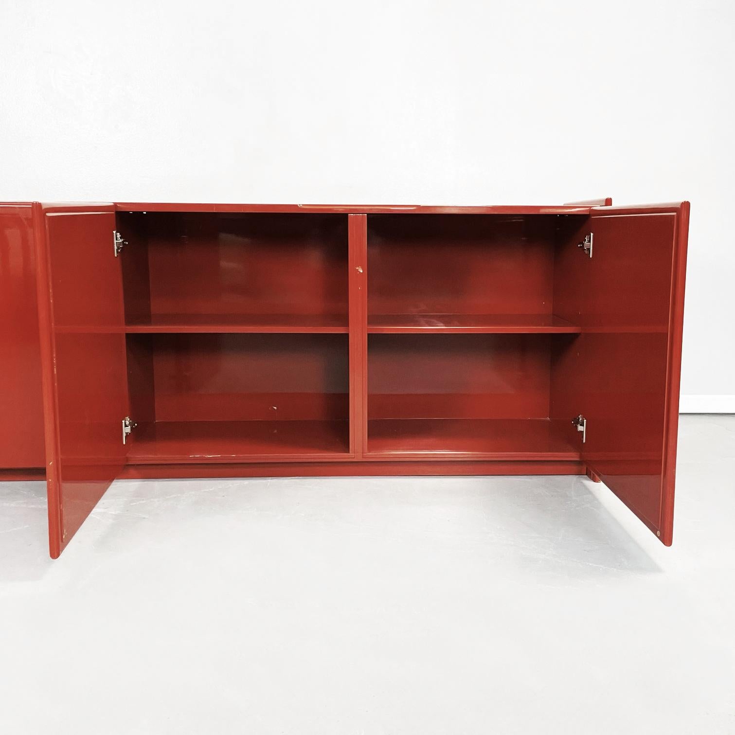 Italian Mid-Century Modern Rectangular Red Lacquered Solid Wood Sideboard, 1980s For Sale 2
