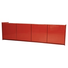 Vintage Italian Mid-Century Modern Rectangular Red Lacquered Solid Wood Sideboard, 1980s