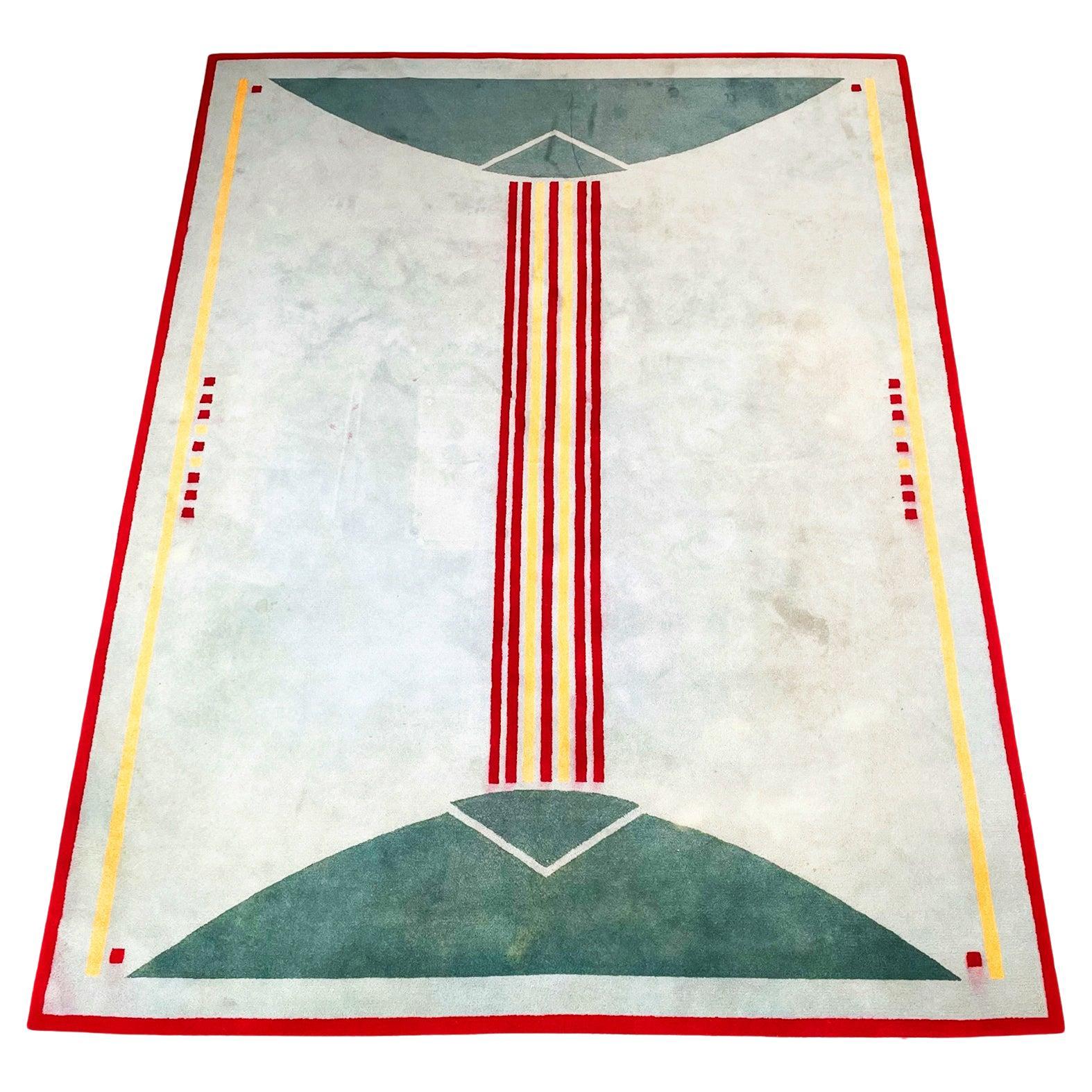 Italian Mid-Century Modern Rectangular Short Pile Carpet Yellow Green Red, 1980s For Sale