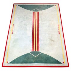 Italian Mid-Century Modern Rectangular Short Pile Carpet Yellow Green Red, 1980s