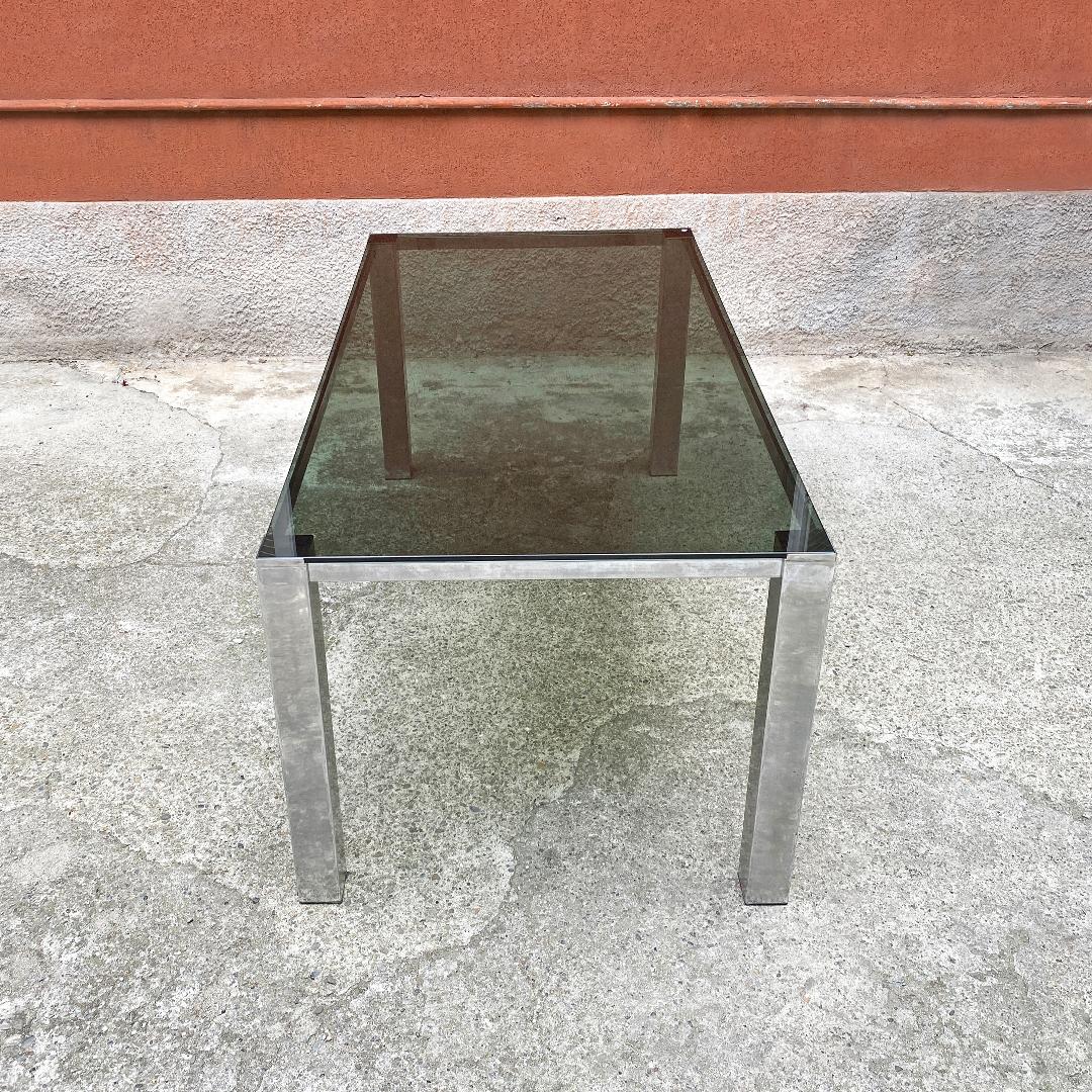 Italian Mid-Century Modern Rectangular Table with Smoked Glass Top, 1970s In Good Condition In MIlano, IT