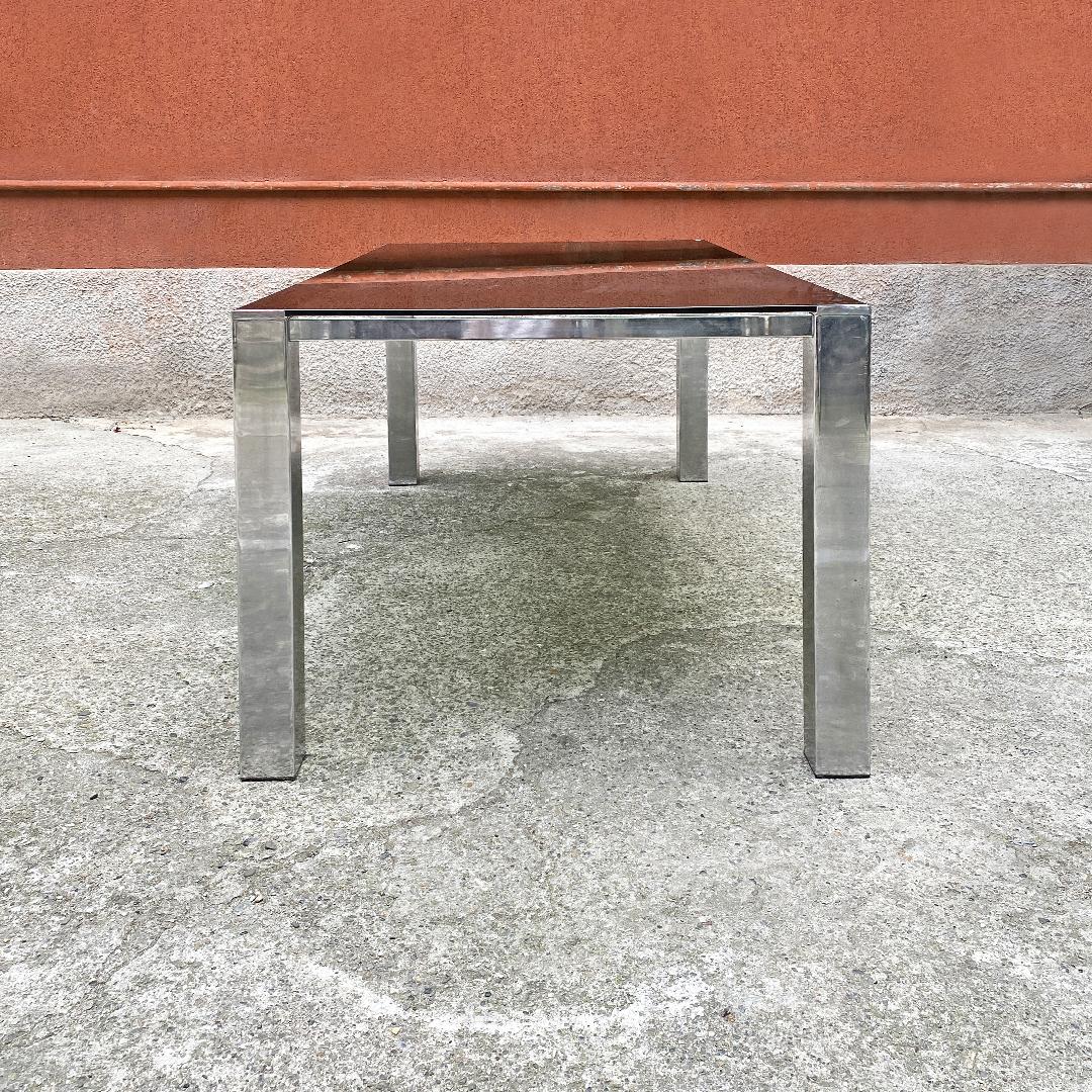 Late 20th Century Italian Mid-Century Modern Rectangular Table with Smoked Glass Top, 1970s