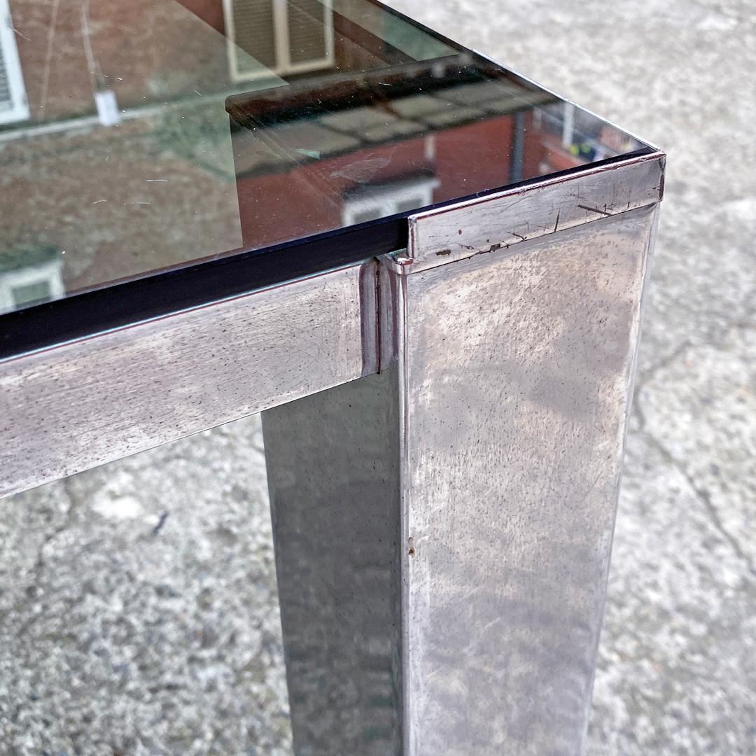 Metal Italian Mid-Century Modern Rectangular Table with Smoked Glass Top, 1970s