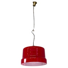 Italian mid-century modern red and white chandelier with bead decoration, 1960s