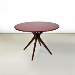 Italian mid century modern red back painted glass & wood round dining table 1950