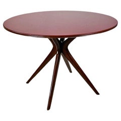 Italian mid century modern red back painted glass & wood round dining table 1950s