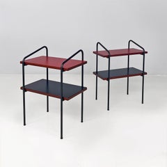 Italian mid century modern red black laminate metal wood double-shelf table 1960