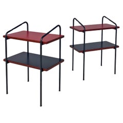 Italienischer Mid-Century Modern-Doppelregaltisch aus rot-schwarzem Laminat und Metallholz 1960