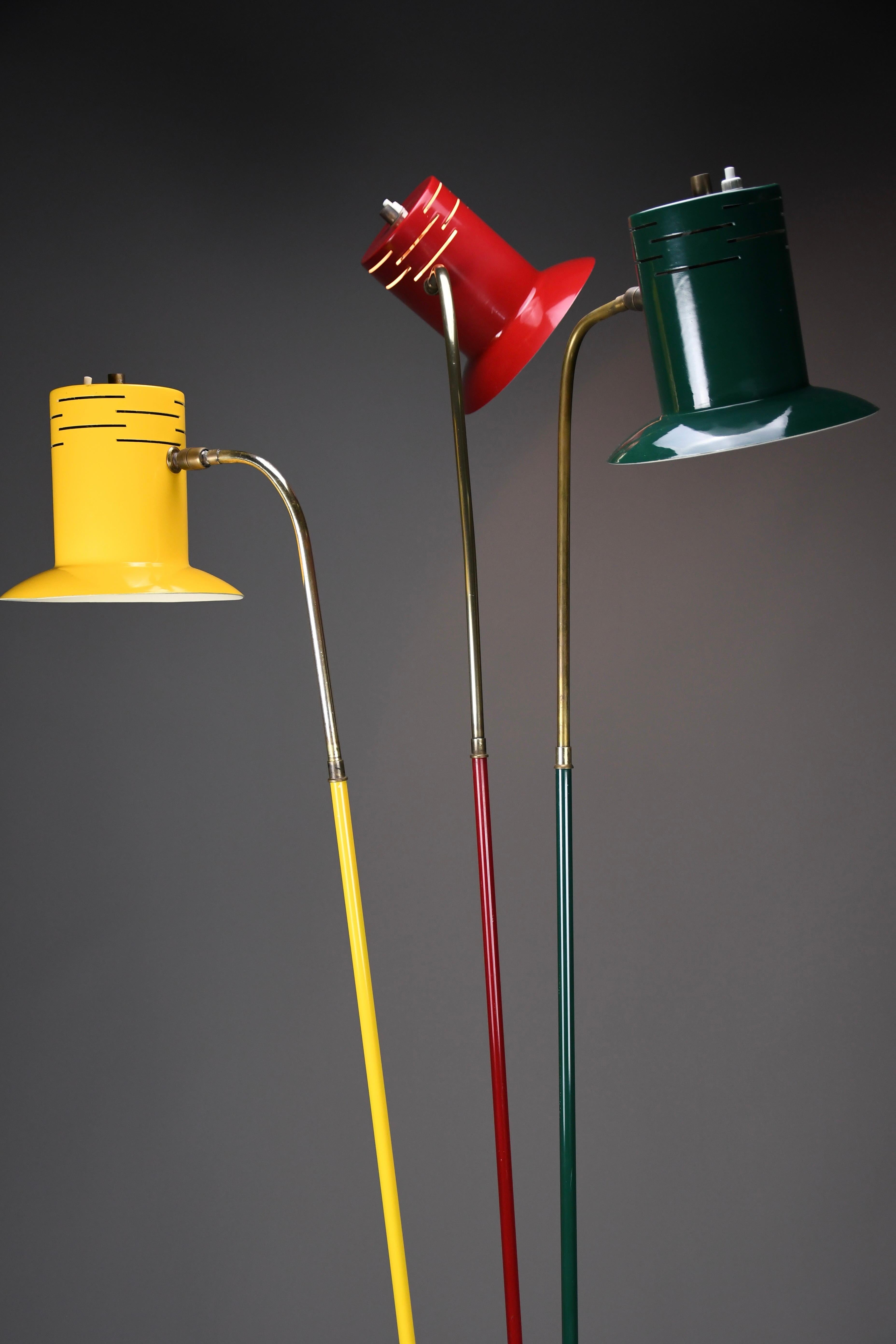 Italian Mid Century Modern Red Green and Yellow Floor Lamp by Lumi For Sale 4