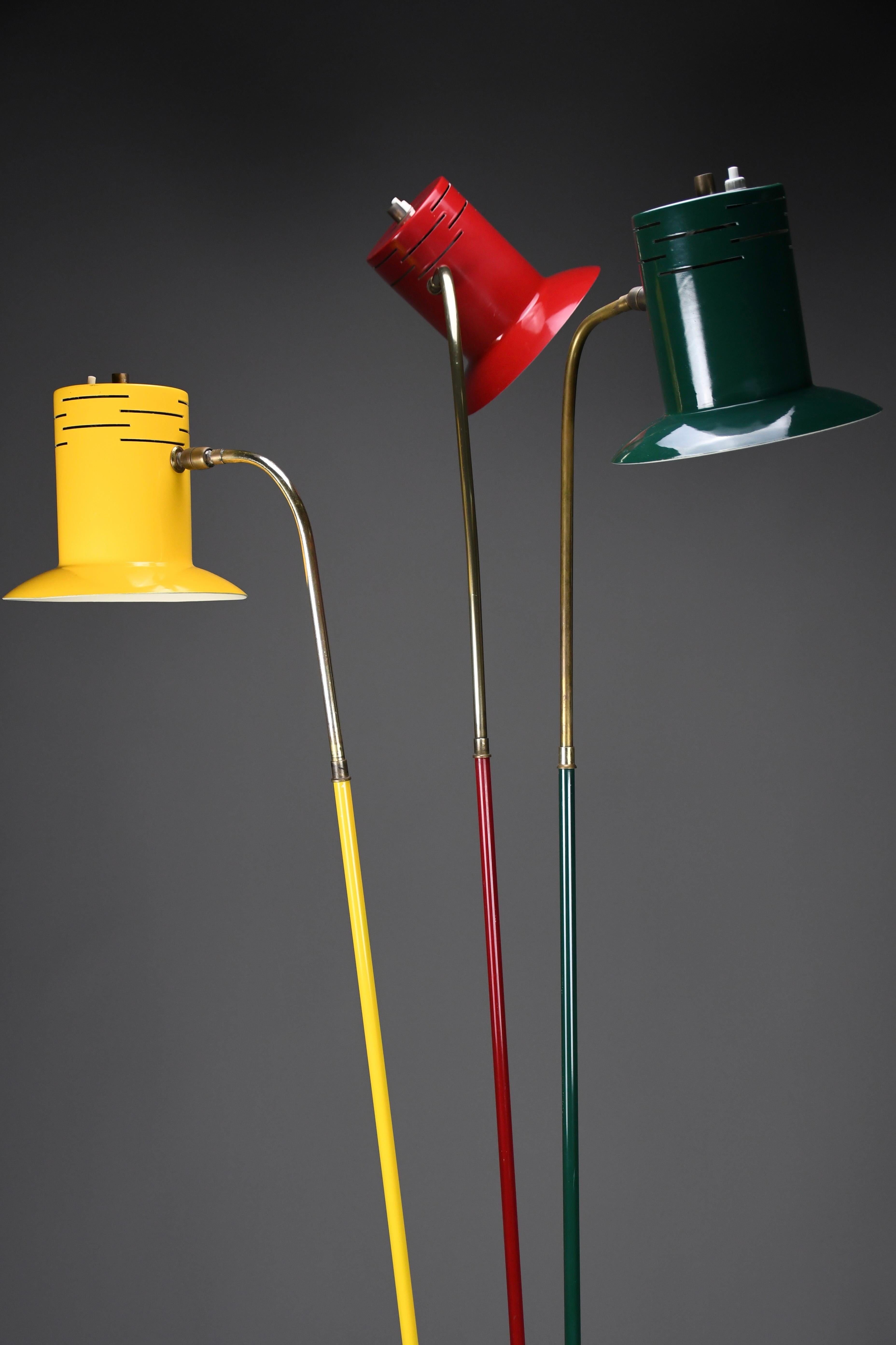 Italian Mid Century Modern Red Green and Yellow Floor Lamp by Lumi For Sale 7