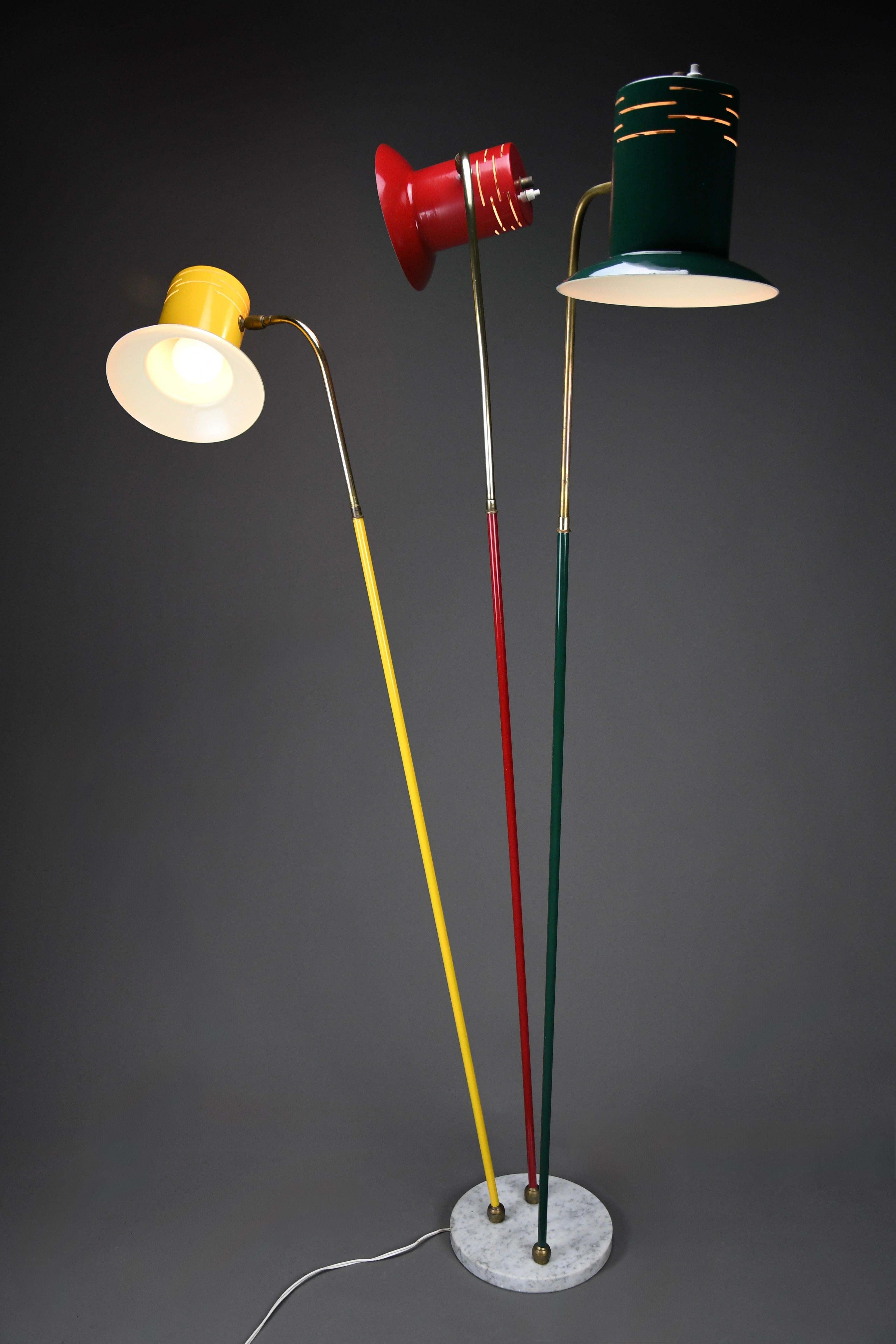 Italian Mid Century Modern Red Green and Yellow Floor Lamp by Lumi For Sale 8