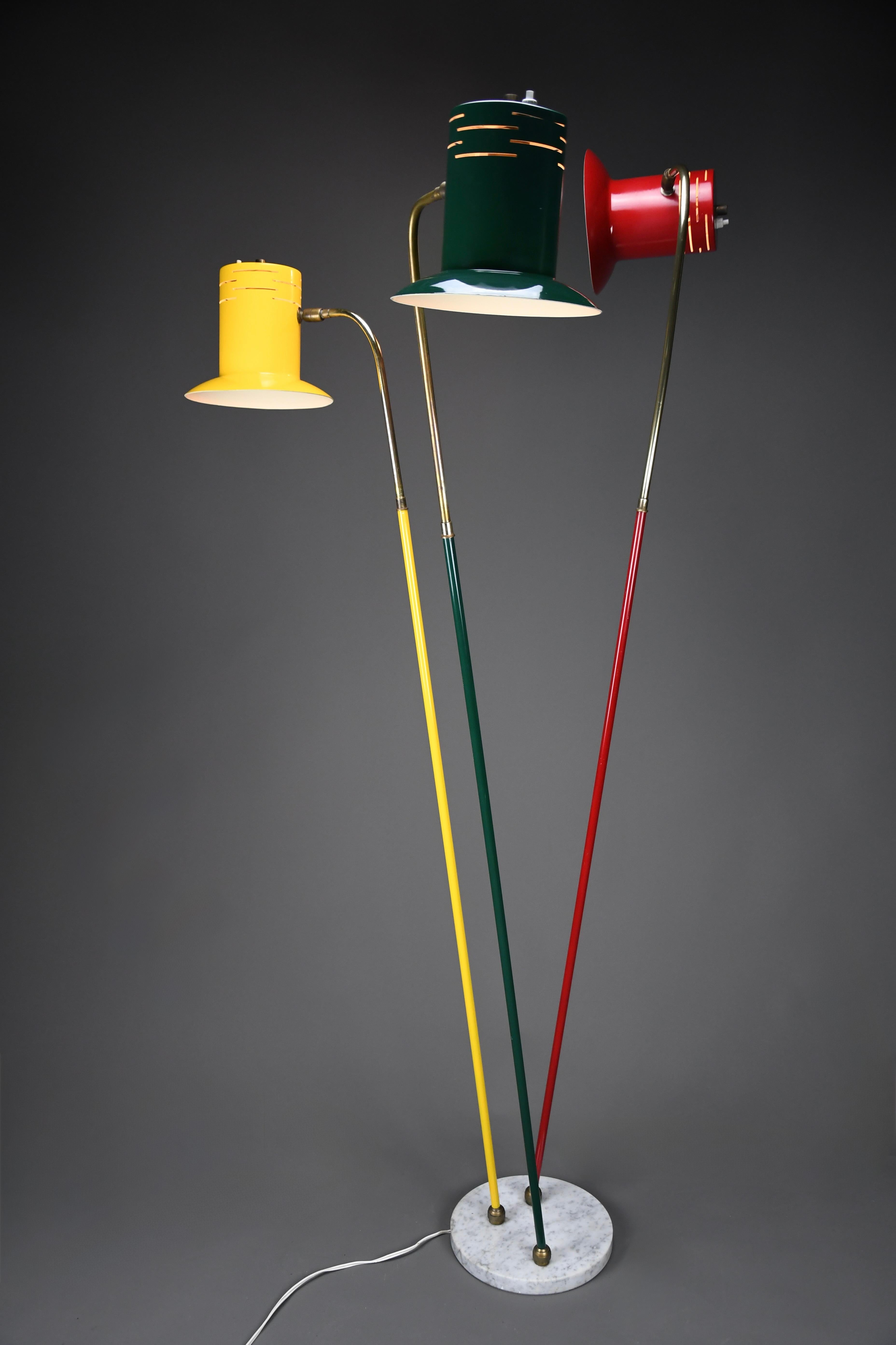 Italian Mid Century Modern Red Green and Yellow Floor Lamp by Lumi For Sale 10