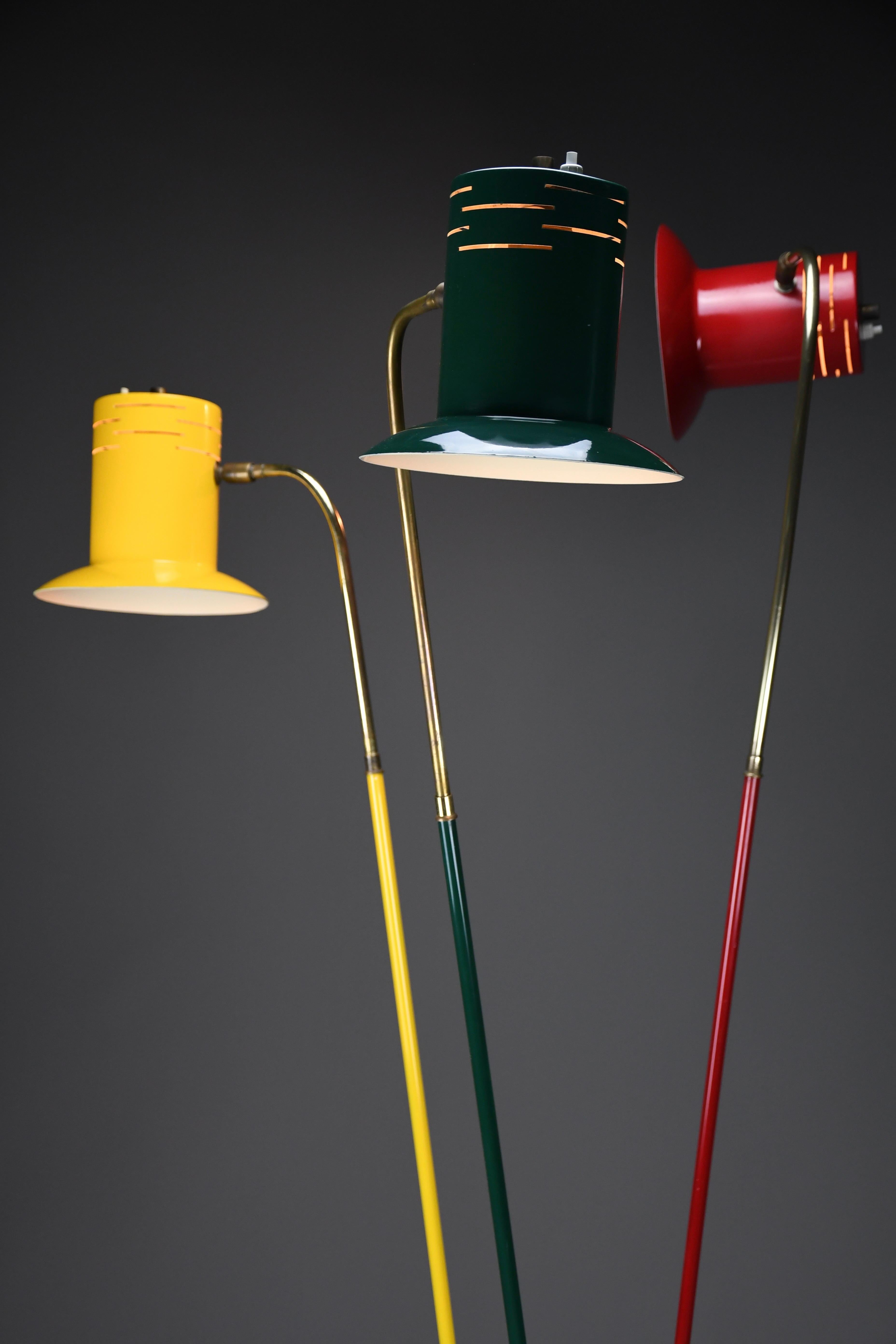 Mid-Century Modern Italian Mid Century Modern Red Green and Yellow Floor Lamp by Lumi For Sale