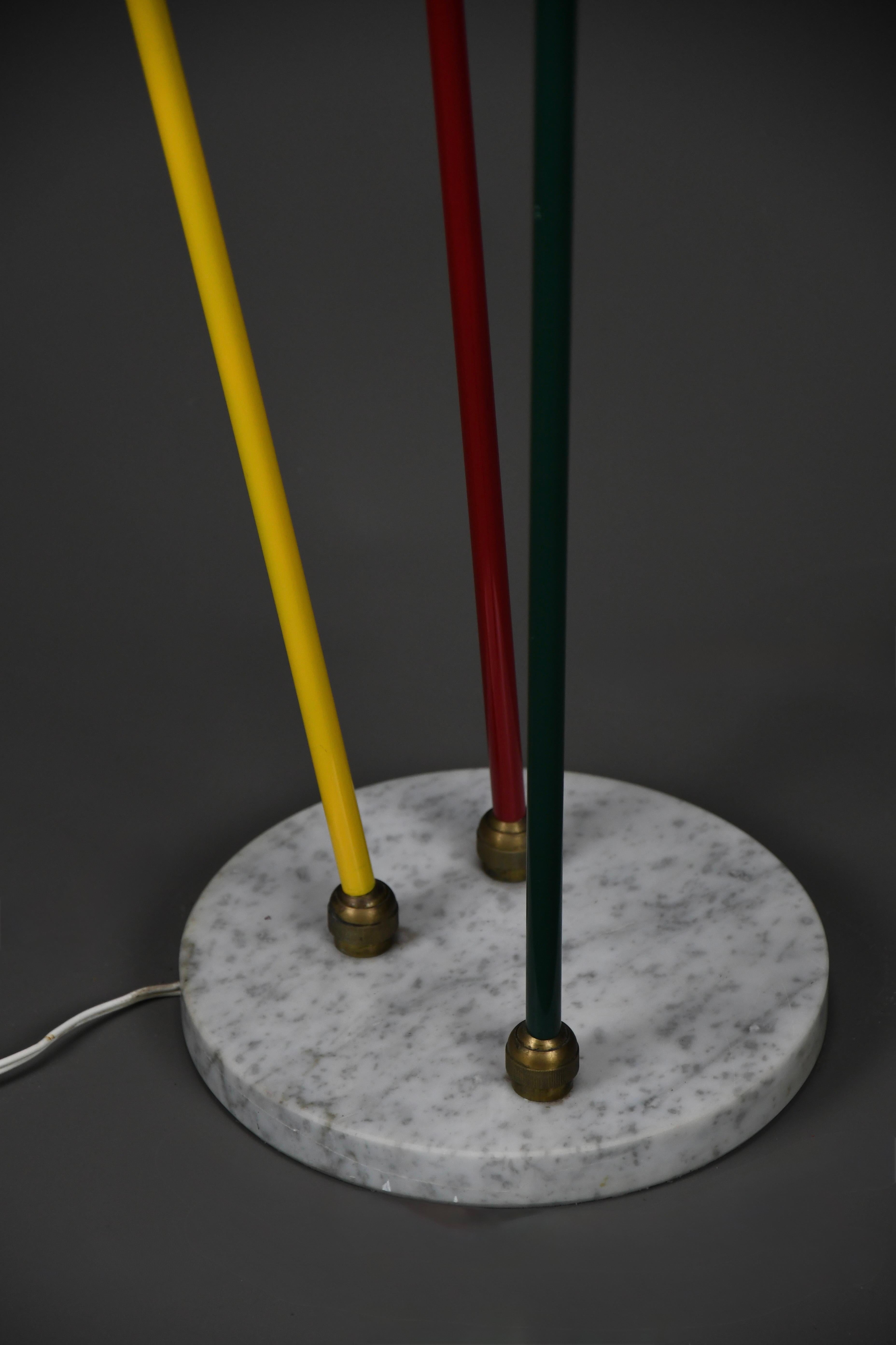 Mid-20th Century Italian Mid Century Modern Red Green and Yellow Floor Lamp by Lumi For Sale