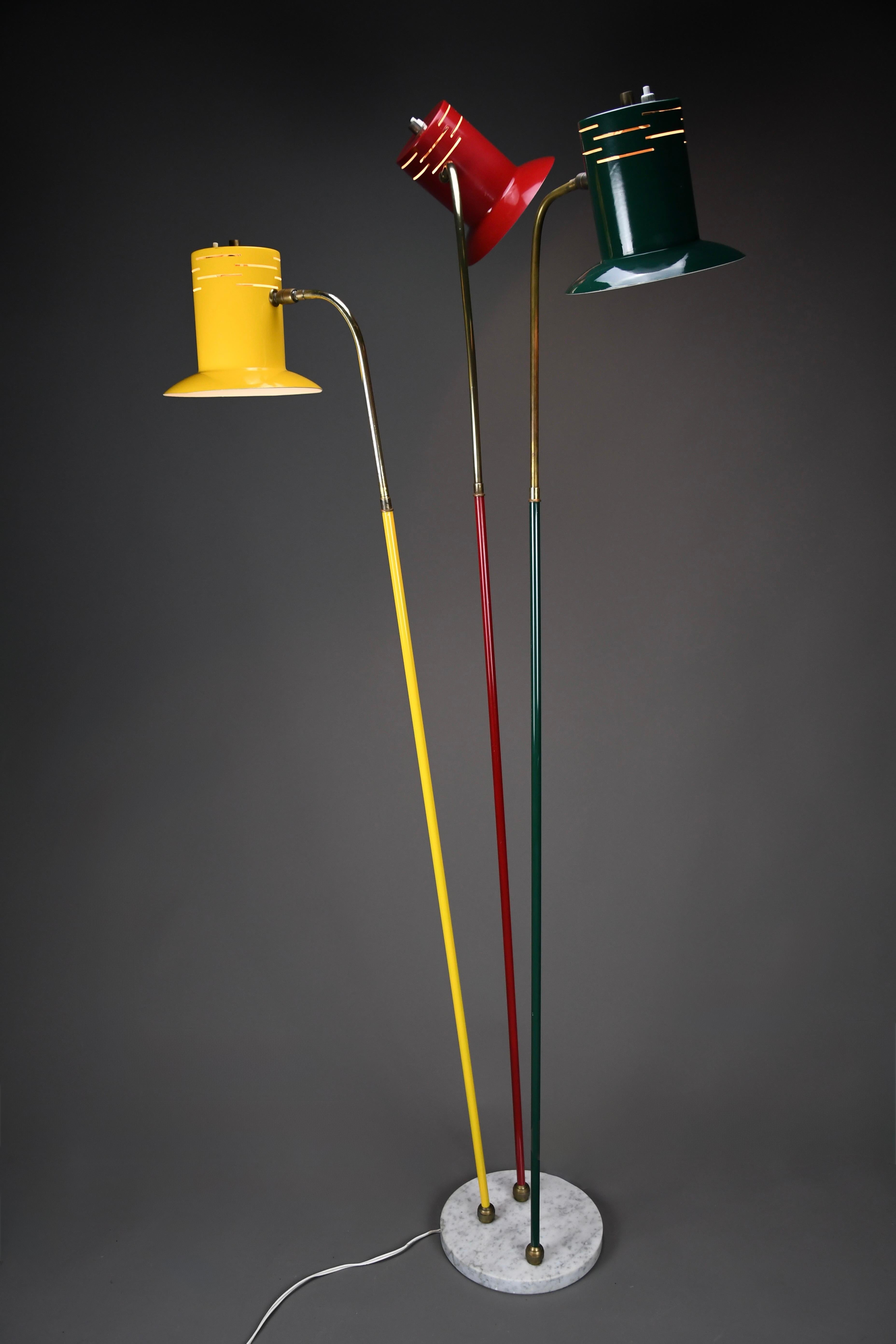 Metal Italian Mid Century Modern Red Green and Yellow Floor Lamp by Lumi For Sale