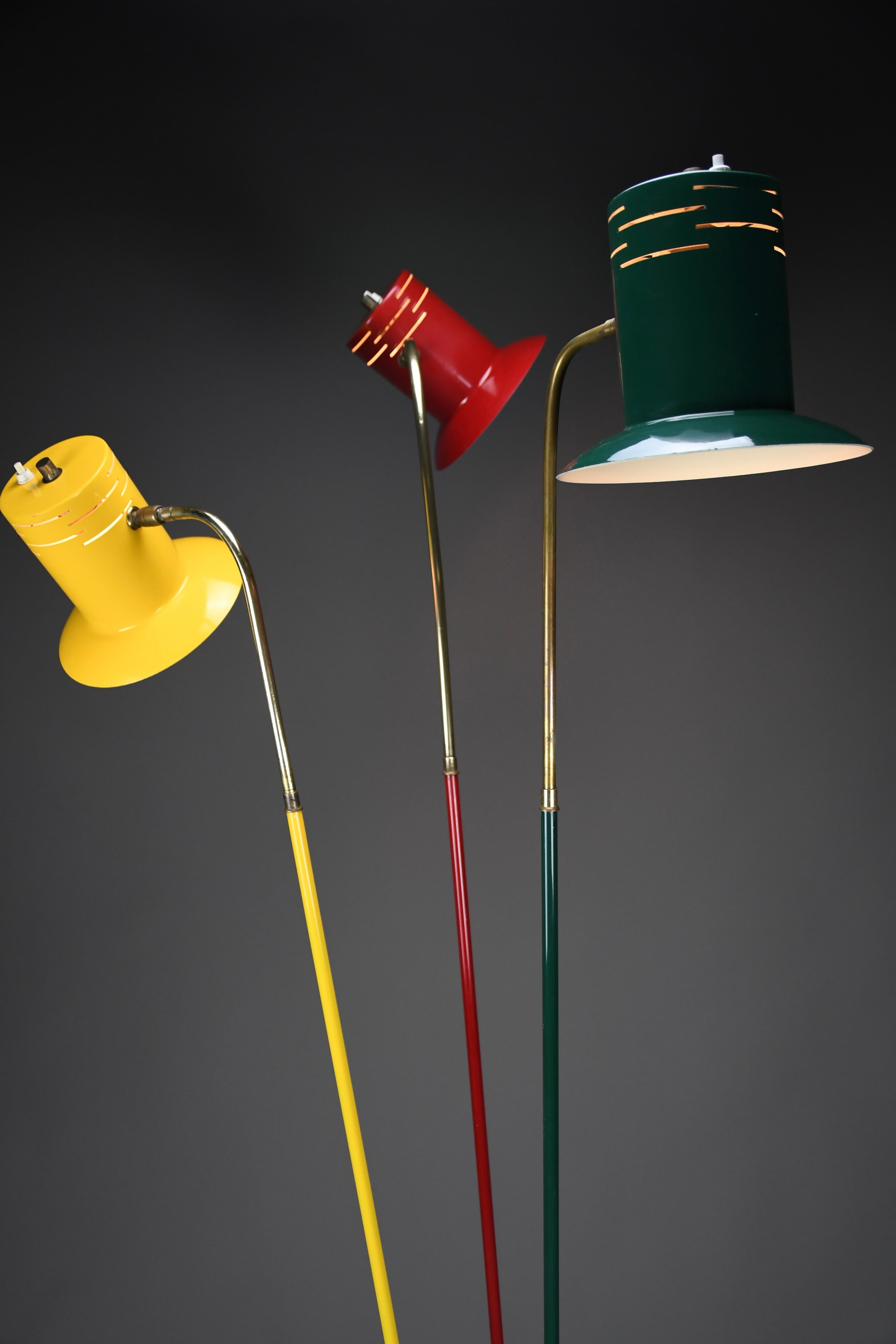 Italian Mid Century Modern Red Green and Yellow Floor Lamp by Lumi For Sale 1
