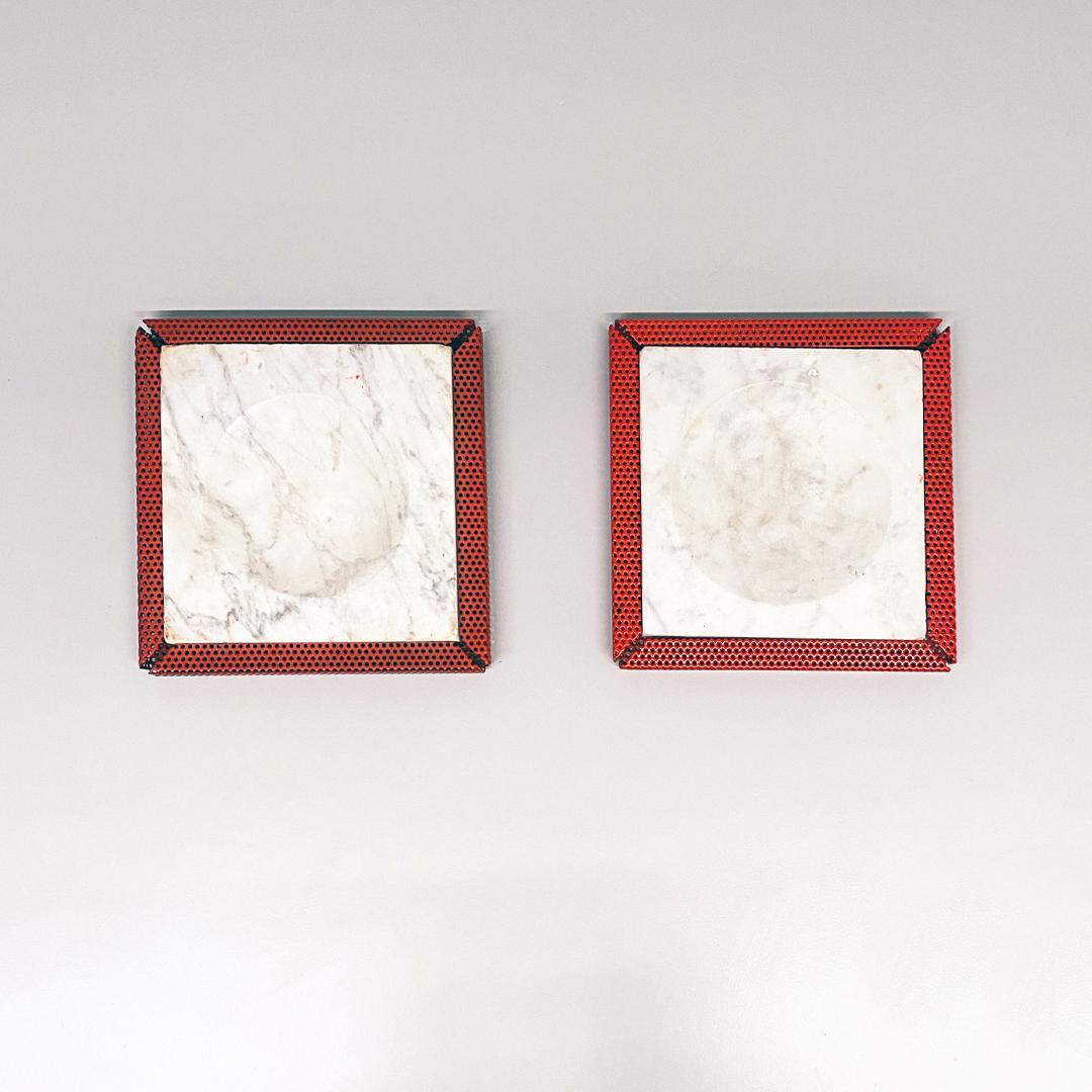Late 20th Century Italian Mid-Century Modern Red Marble and Micro-Perforated Metal Ashtrays, 1980s