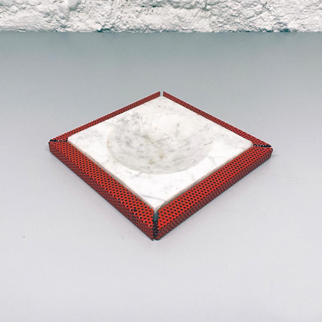 Italian Mid-Century Modern Red Marble and Micro-Perforated Metal Ashtrays, 1980s 1