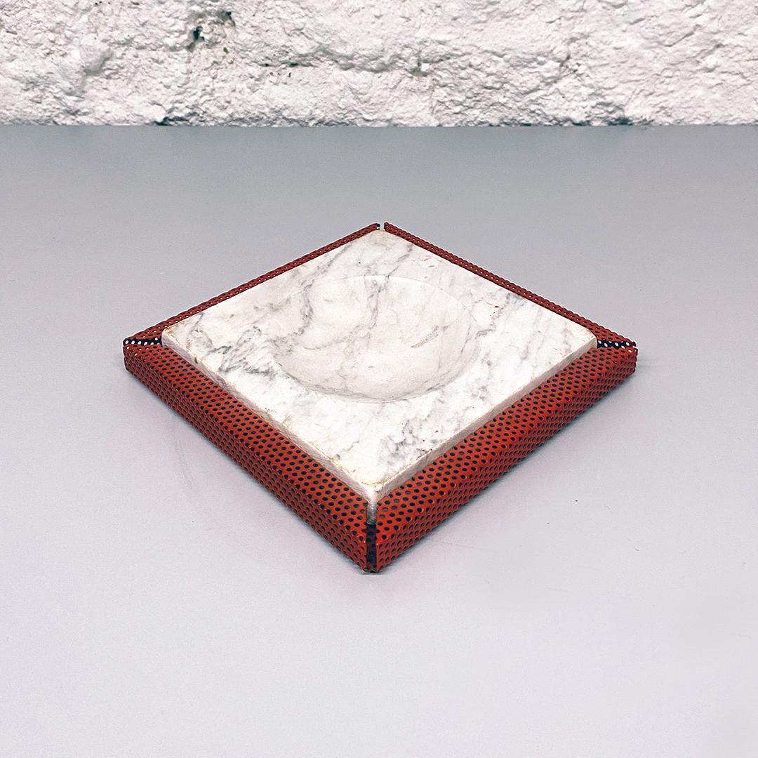 Italian Mid-Century Modern Red Marble and Micro-Perforated Metal Ashtrays, 1980s 2