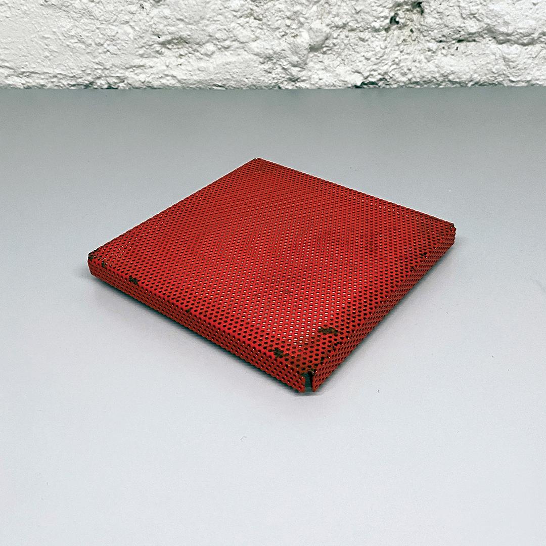 Italian Mid-Century Modern Red Marble and Micro-Perforated Metal Ashtrays, 1980s 3