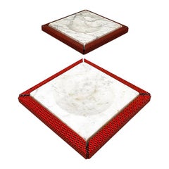 Italian Mid-Century Modern Red Marble and Micro-Perforated Metal Ashtrays, 1980s