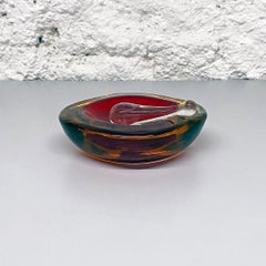 Italian Mid-Century Modern Red Murano Ashtray with Yellow and Green Shades, 1970