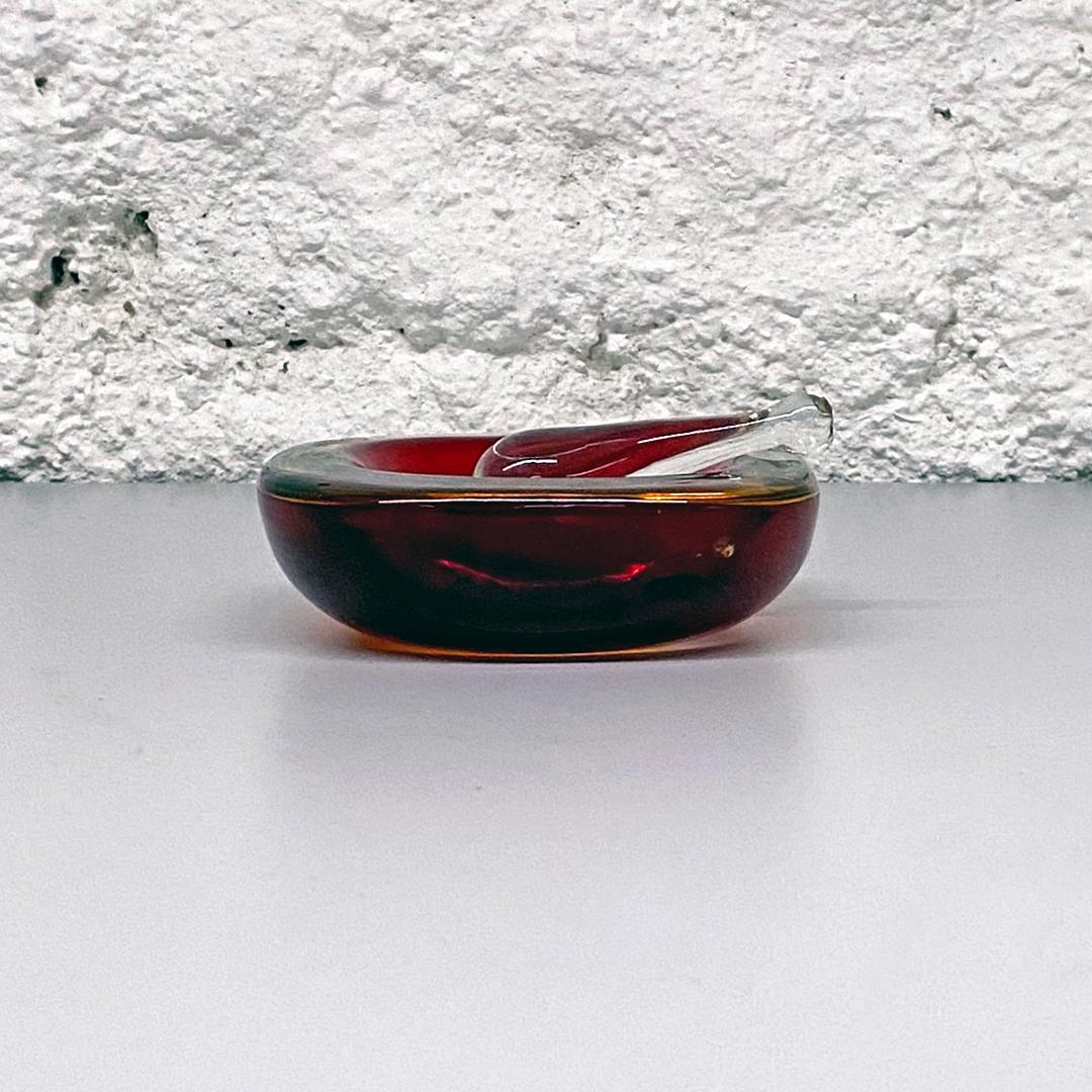 Murano Glass Italian Mid-Century Modern Red Murano Ashtray with Yellow and Green Shades, 1970 For Sale