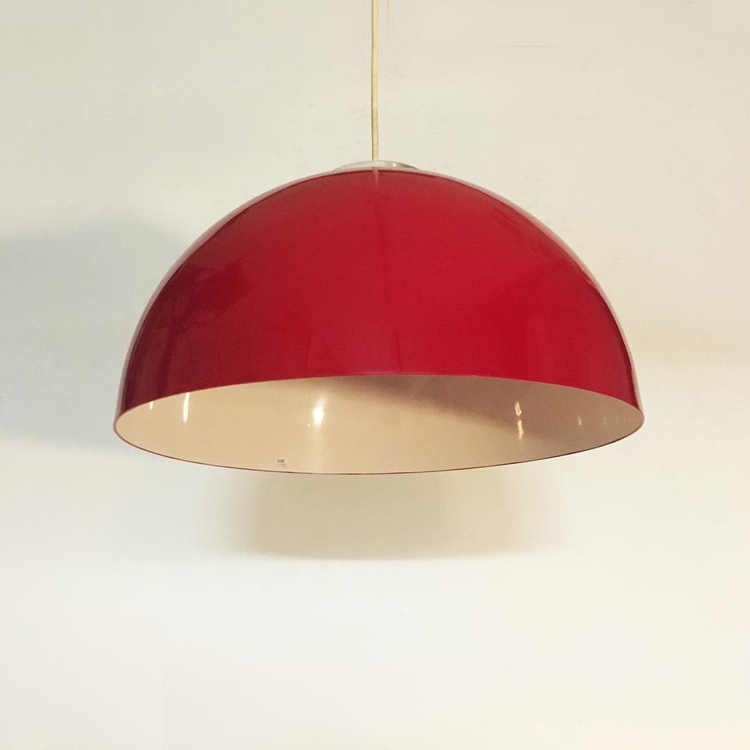 Italian Mid-Century Modern Red Plastic Lampshade and Steel Chandelier, 1970s In Good Condition In MIlano, IT