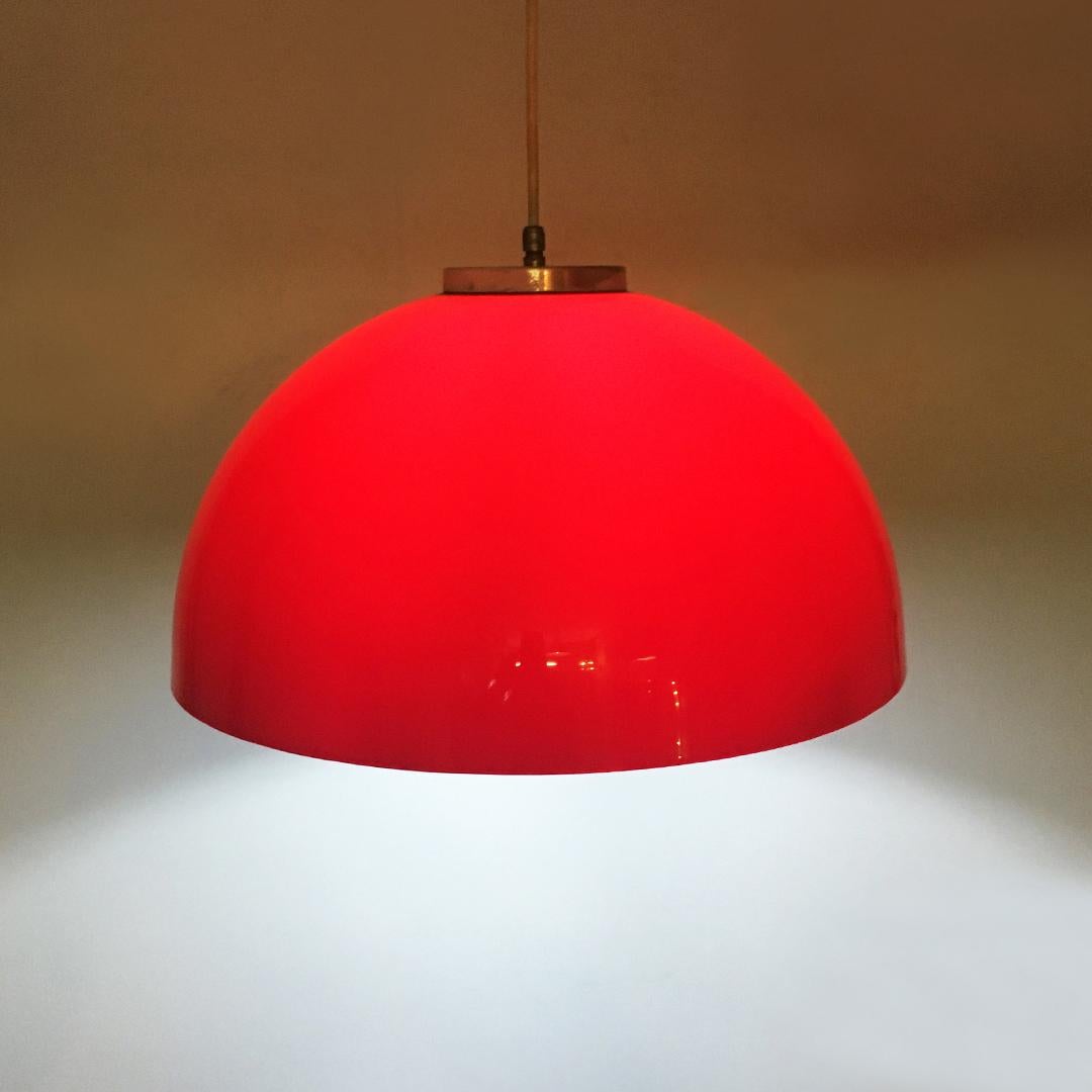 Italian Mid-Century Modern Red Plastic Lampshade and Steel Chandelier, 1970s 1