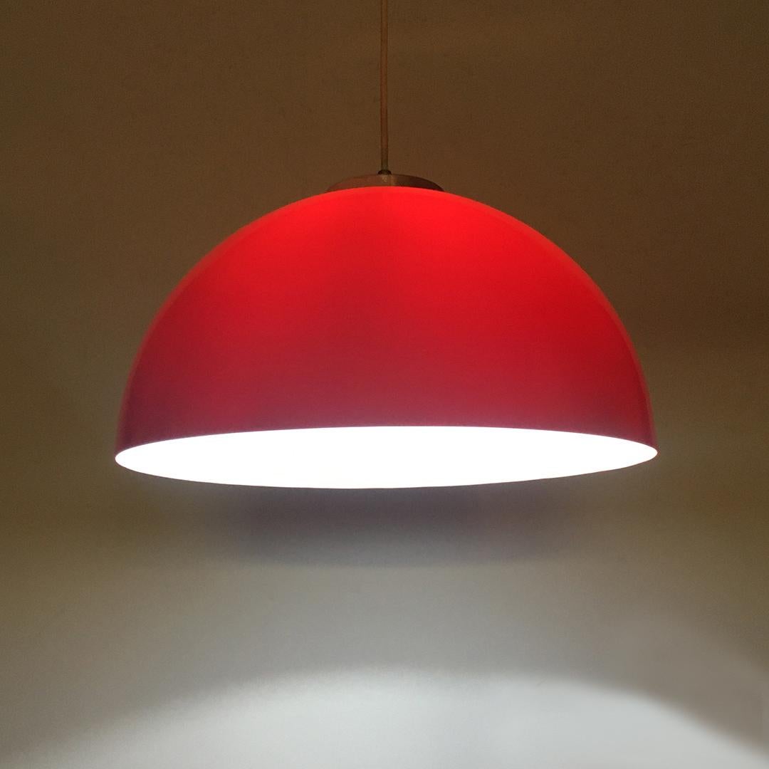 Italian Mid-Century Modern Red Plastic Lampshade and Steel Chandelier, 1970s 3