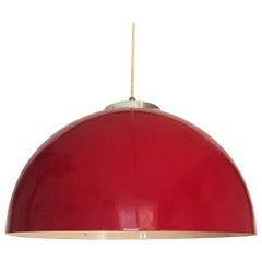 Italian Mid-Century Modern Red Plastic Lampshade and Steel Chandelier, 1970s