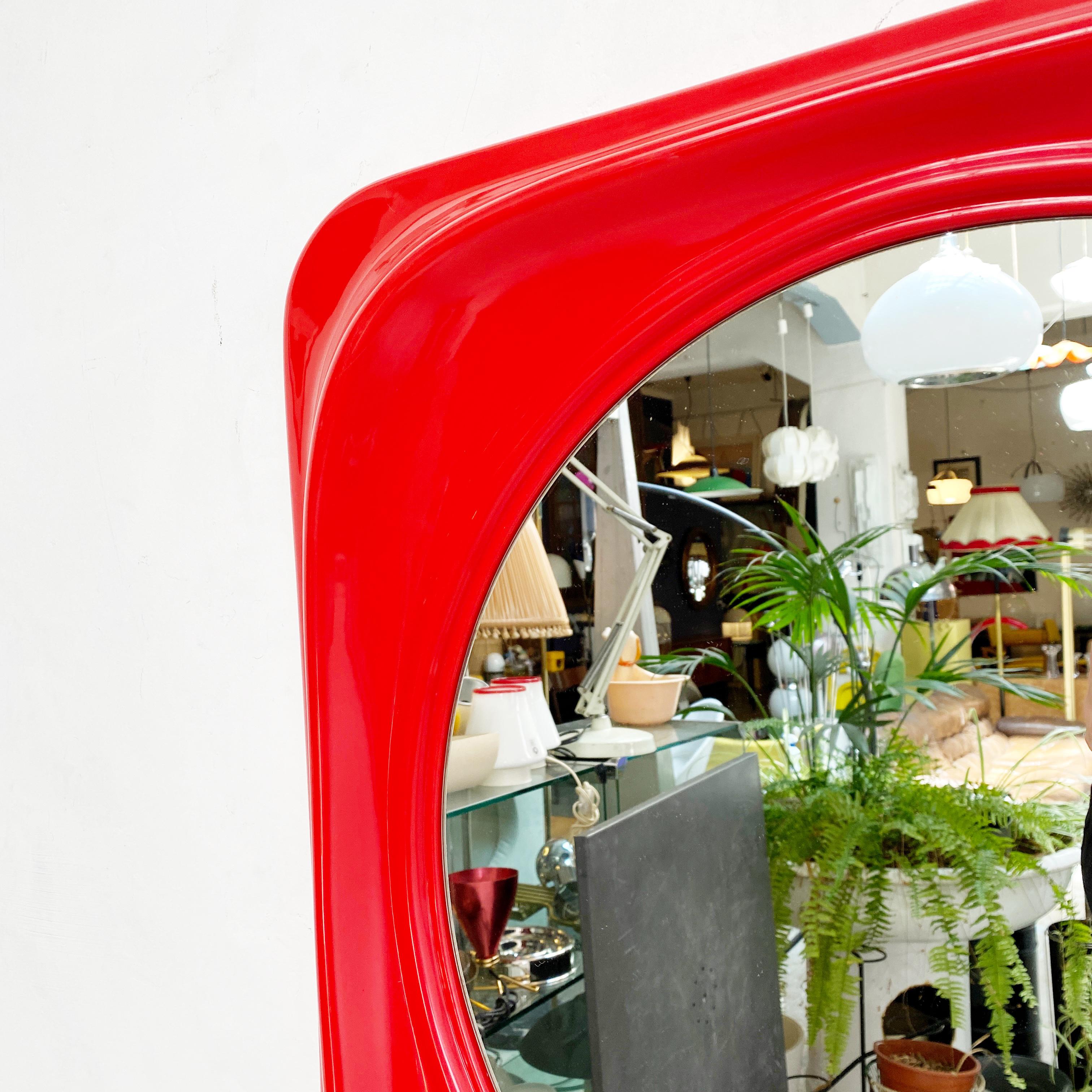 Late 20th Century Italian Mid-Century Modern Red Plastic Mirror, 1980s For Sale