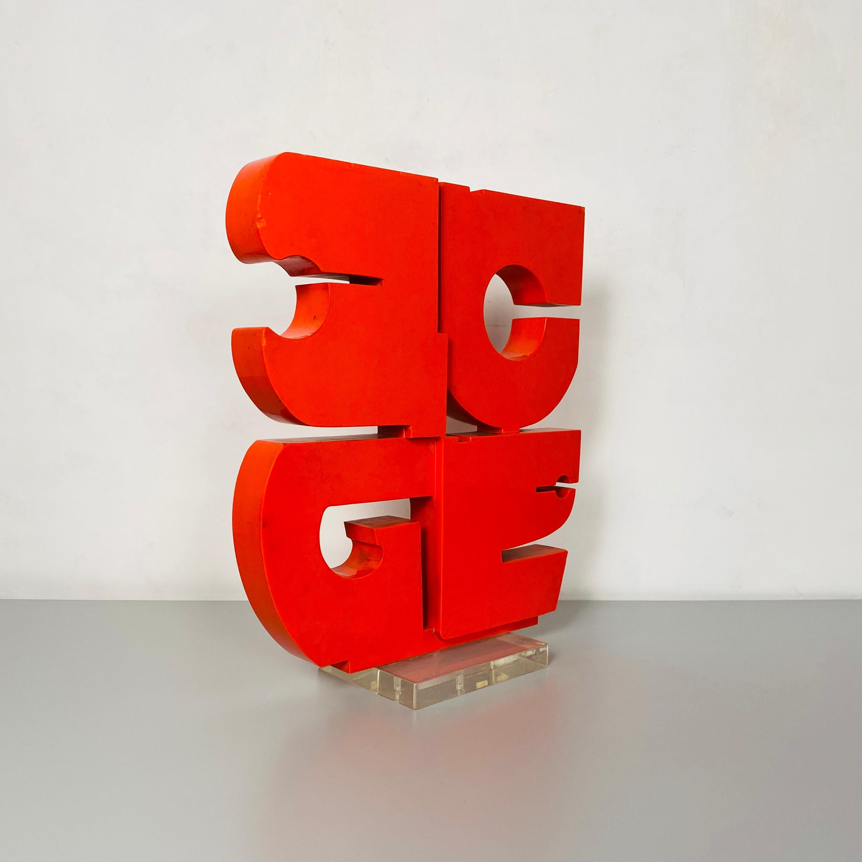 Late 20th Century Italian Mid-Century Modern Red Plexiglass Sculpture by Edmondo Cirillo, 1970s