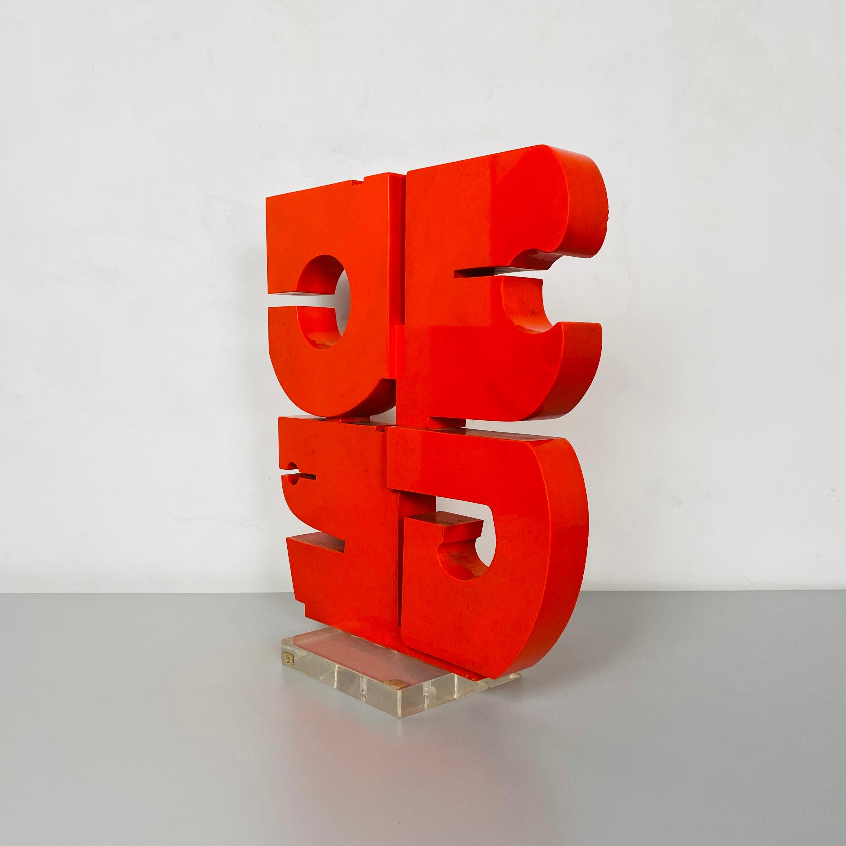 Italian Mid-Century Modern Red Plexiglass Sculpture by Edmondo Cirillo, 1970s 2